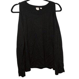GAP Solid Black Round Neck Cold Shoulder Long Sleeve Knit Top S